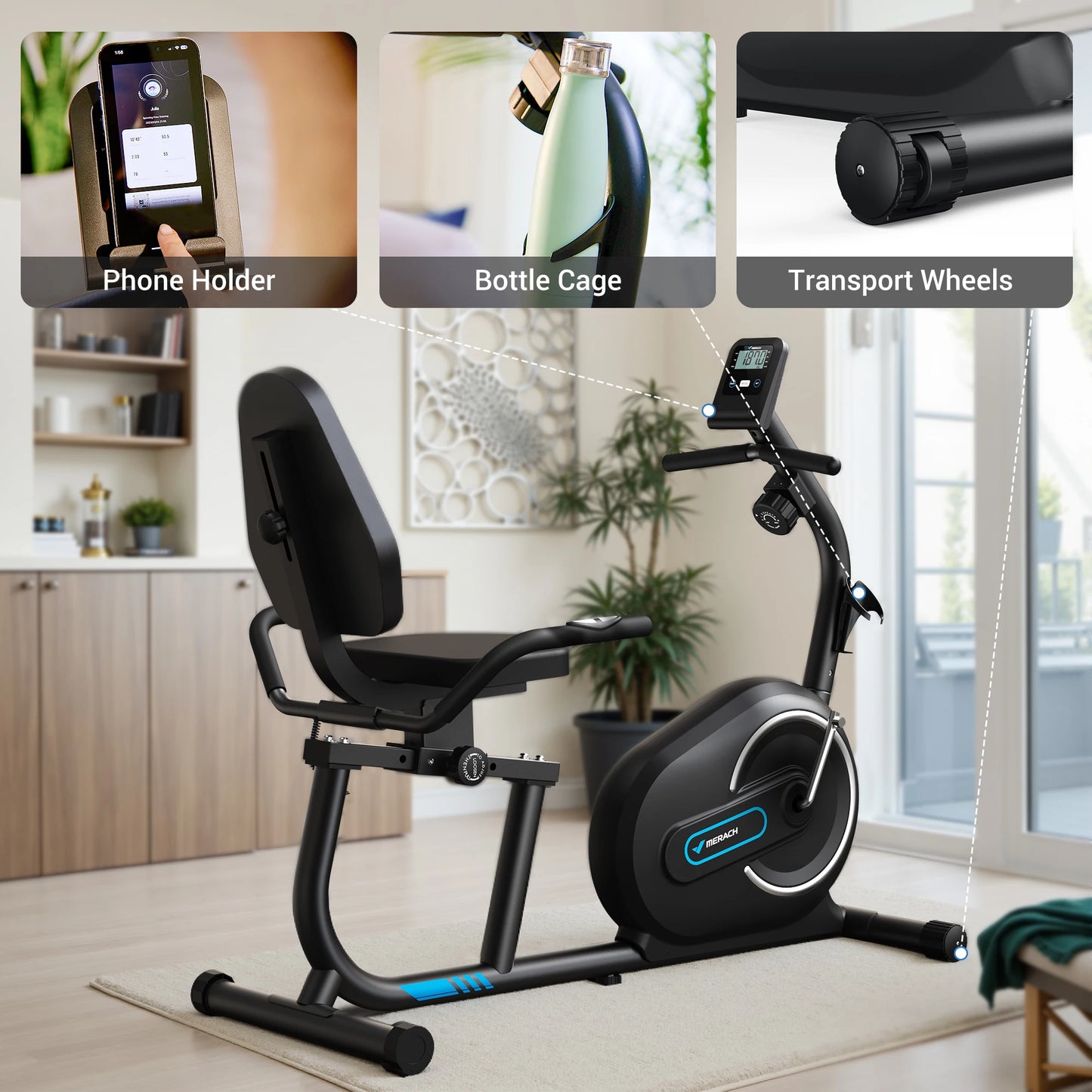 Merach Recumbent Exercise Bike With Bluetooth App Connectivity
