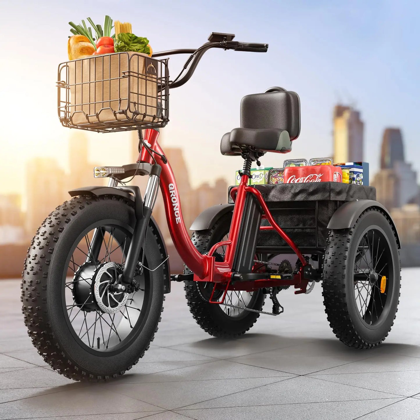 QRONGE 960W Electric Fat Tire Trike For Adults With 36V Battery 50 Miles Range