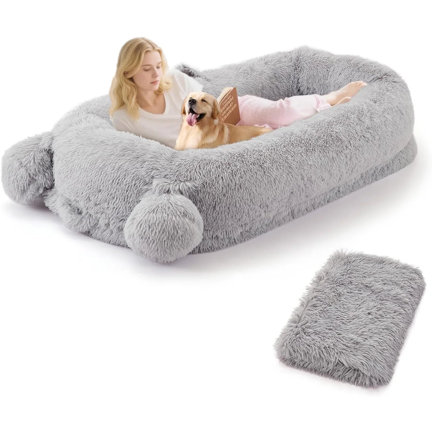HiMISSCN Dog Bed With Removable Cover, Storage Pockets, Matching Blanket