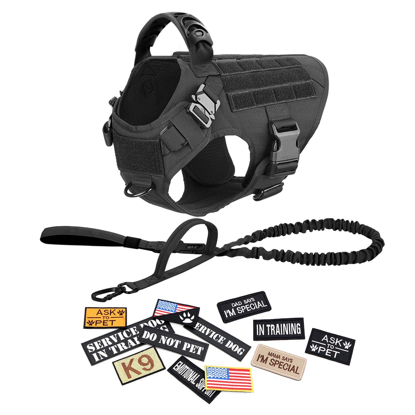 PETRAVELCN Military Dog Harness Vest With Leash Patches Set