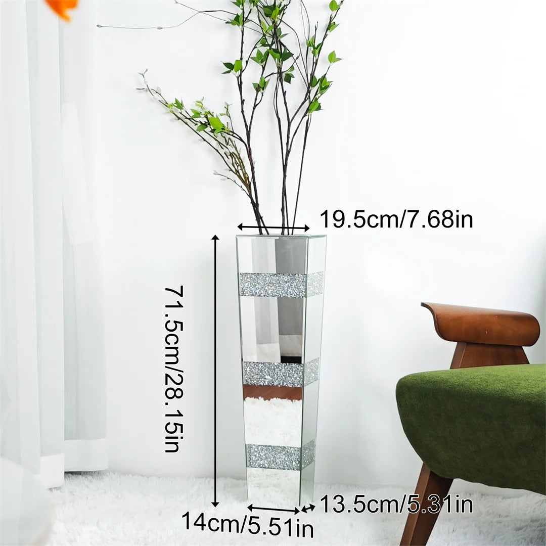Modern Crystal Glass Floor Vase With Mirrored Stand