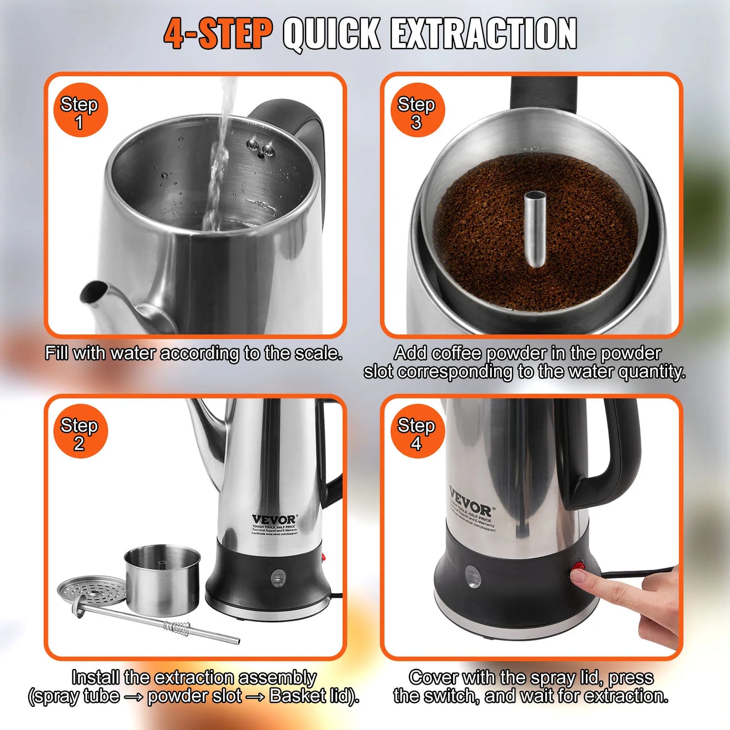 SucceBuy 12-Cup Electric Percolator Coffee Pot 304 Stainless Steel Keep Warm