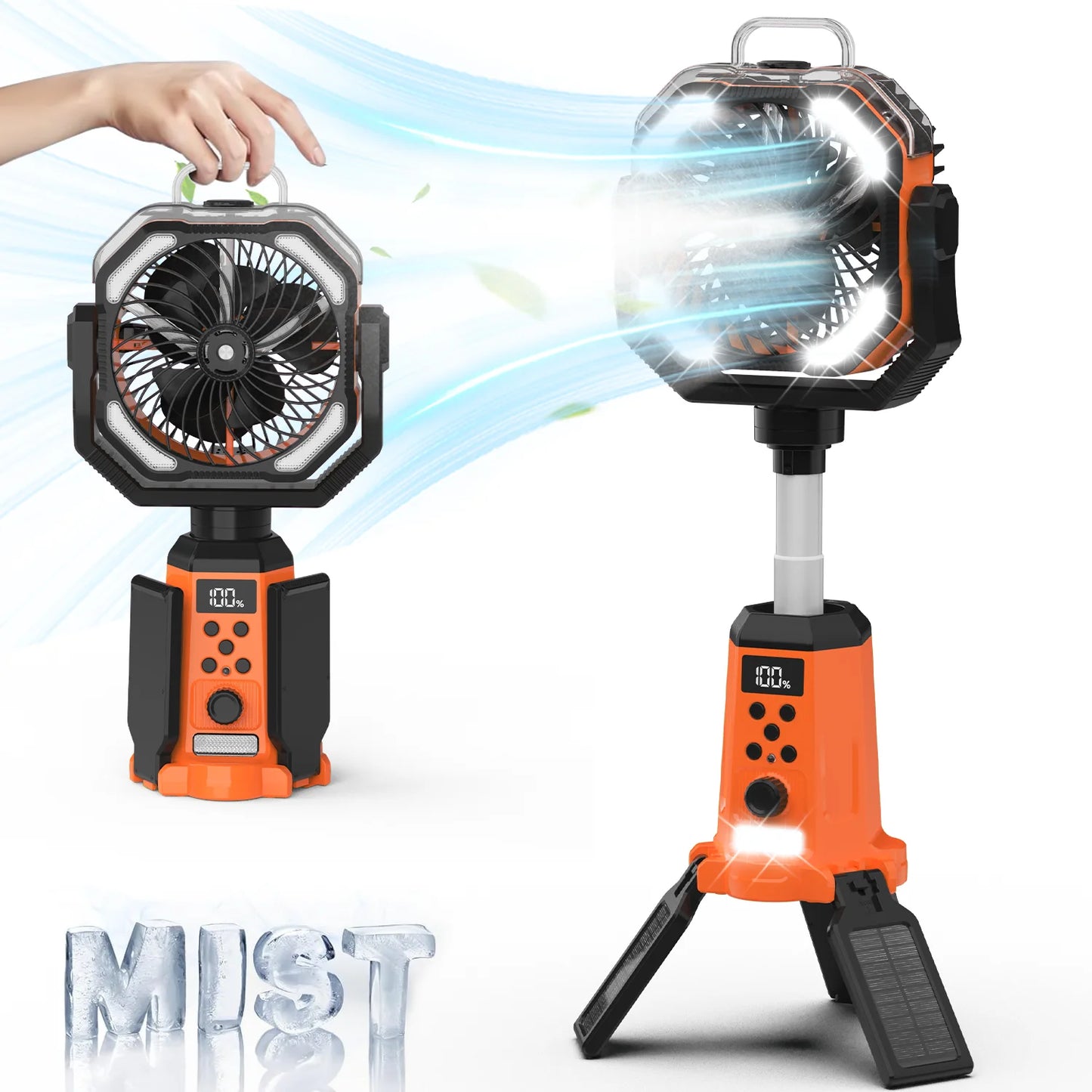 Portable Rechargeable Camping Fan With Stand Remote Control And Spray