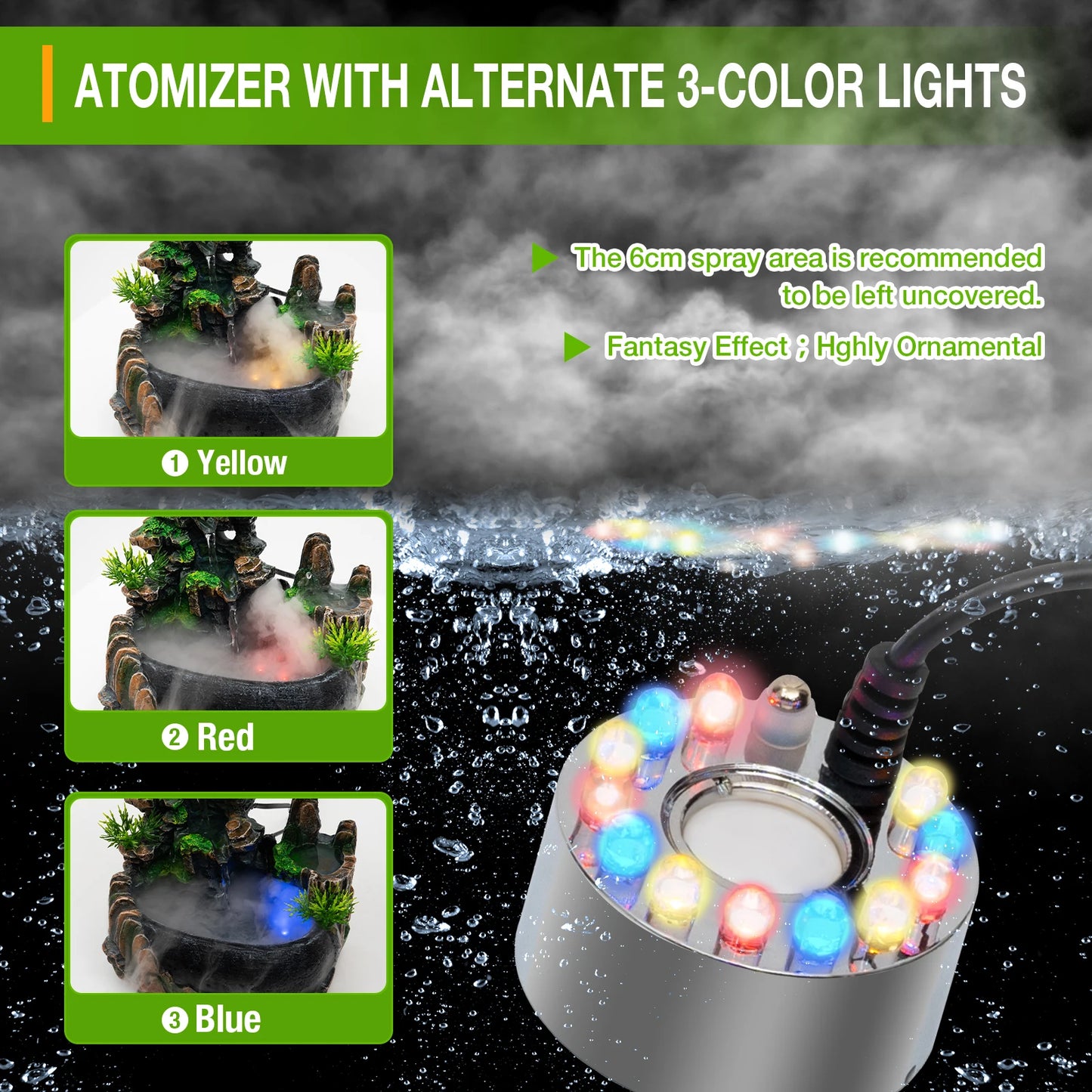Indoor Tabletop Water Fountain With LED Lights And Atomizer
