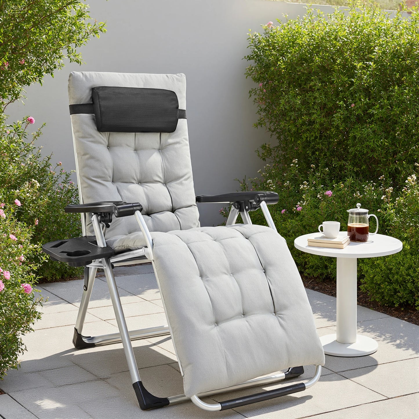 JHK Zero Gravity Outdoor Reclining Lounge Chair With Cup Holder