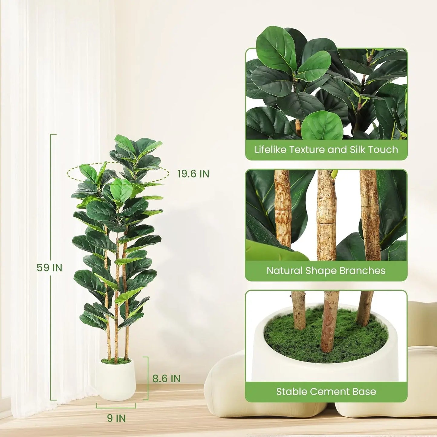 HiMISSCN Fiddle Leaf Fig Tree With Pot For Home Decor