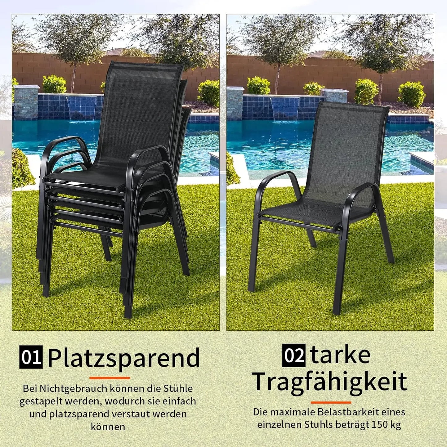 Foldable Steel-Iron Teslin Garden Chairs High Back 4 Pack