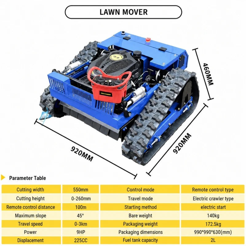 Efficient Remote Start Smart Lawn Mower For Steep Slopes