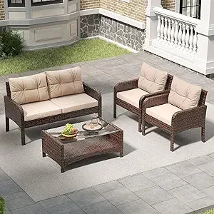 Outdoor Balcony Five-Piece PE Wicker Patio Conversation Set