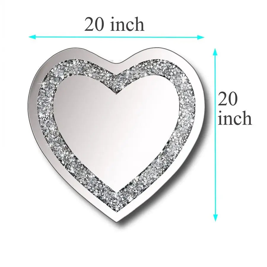 Crystal Crush Diamond Heart Shaped Mirror Frameless Wall Decor