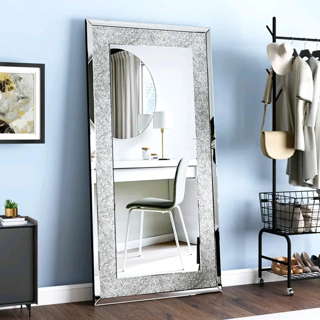 Luvodi Wall Mounted Vanity Mirror With Crystal Rhinestone Diamond Frame