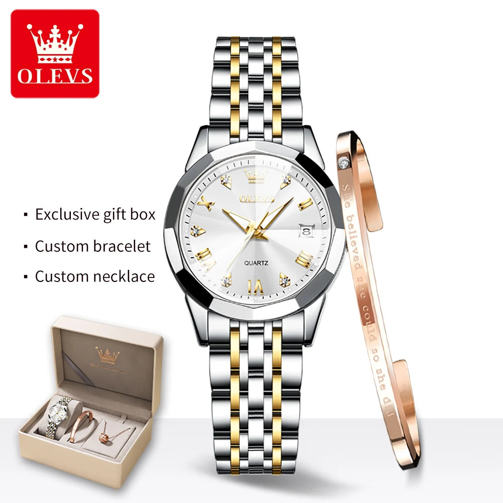 OLEVS 9931 Quartz Women's Watch Stainless Steel Dual Calendar Waterproof