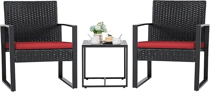 Outdoor 3Piece Wicker Patio Furniture Set With Glass Coffee Table