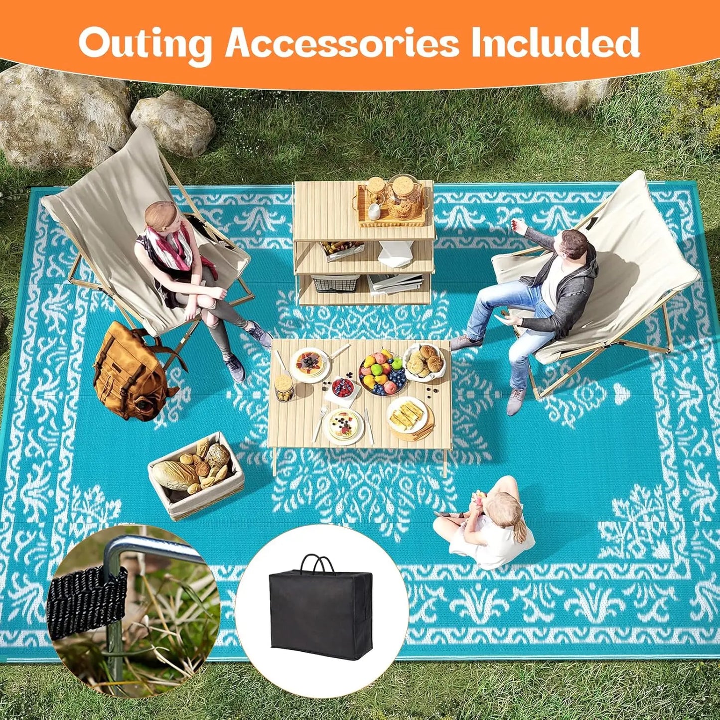 Waterproof Reversible Outdoor Rug UV Resistant Portable Mat Patio