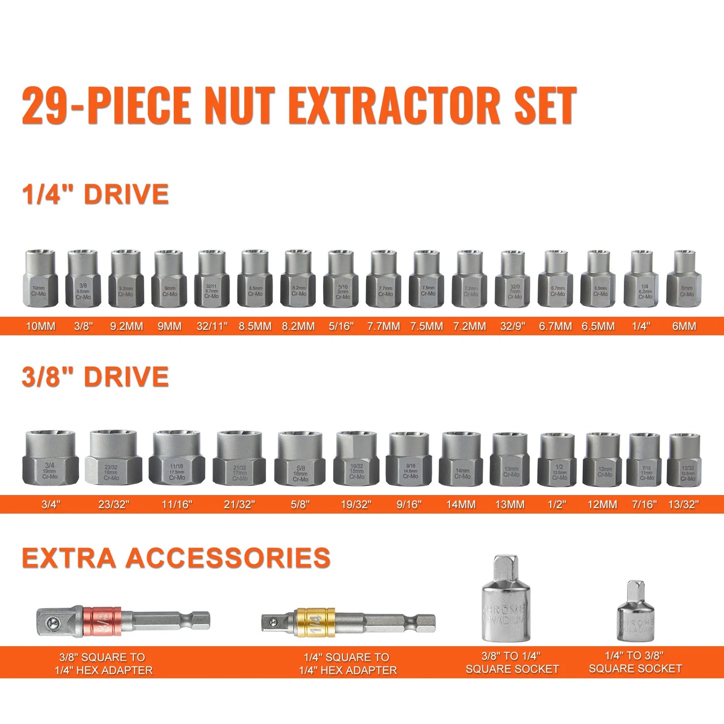 SucceBuy 29 Piece Bolt Extractor and Nut Remover Set