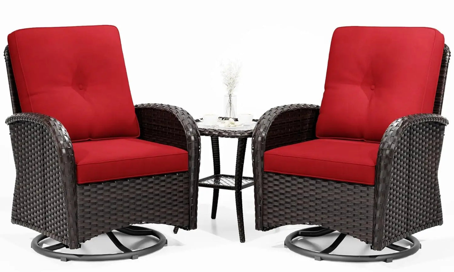 Outdoor Swivel Rocker Chairs 3 Piece Wicker Patio Set