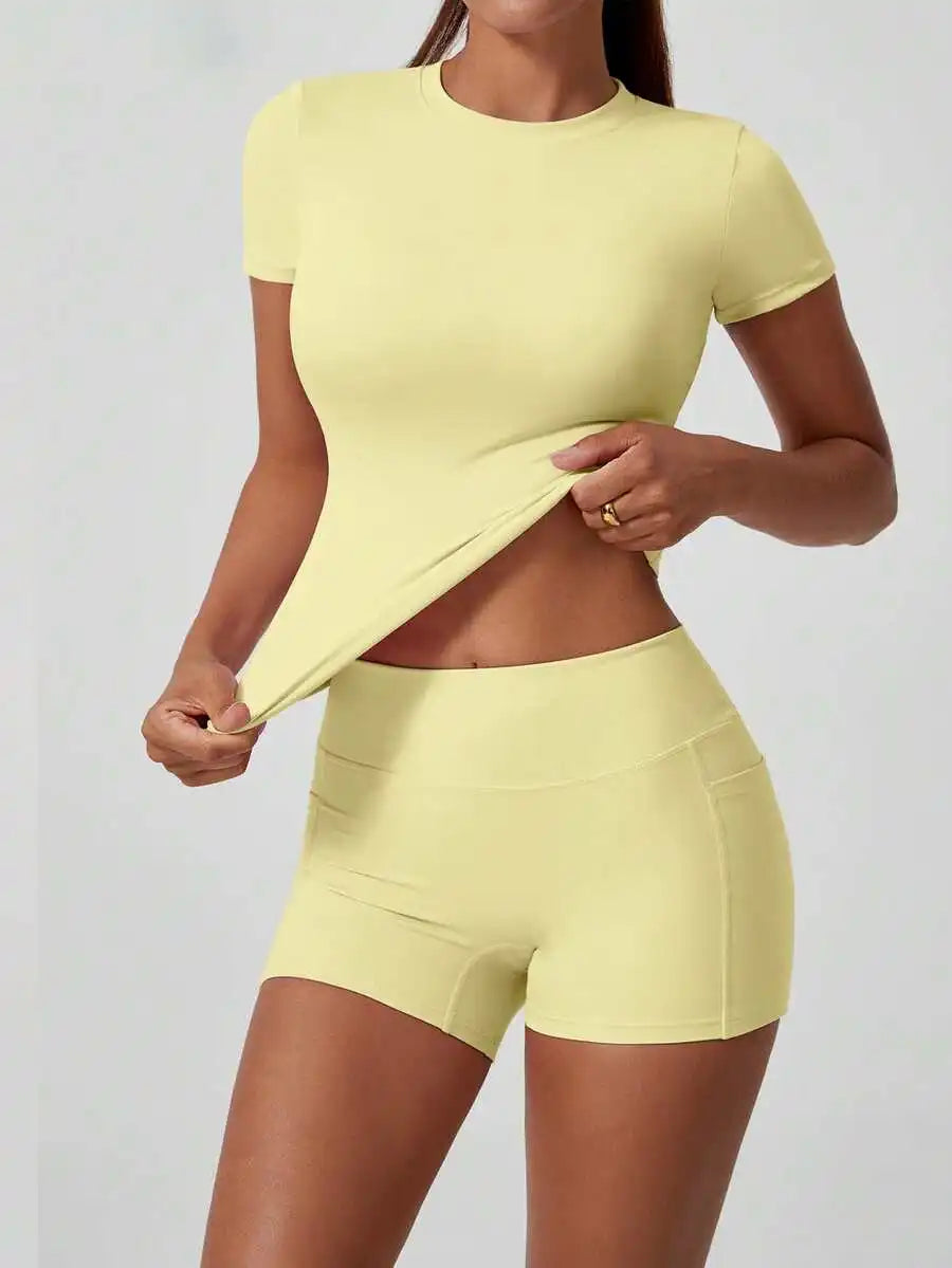 Women's High Waist Tummy Control Butt Lifting Sports Shorts Set