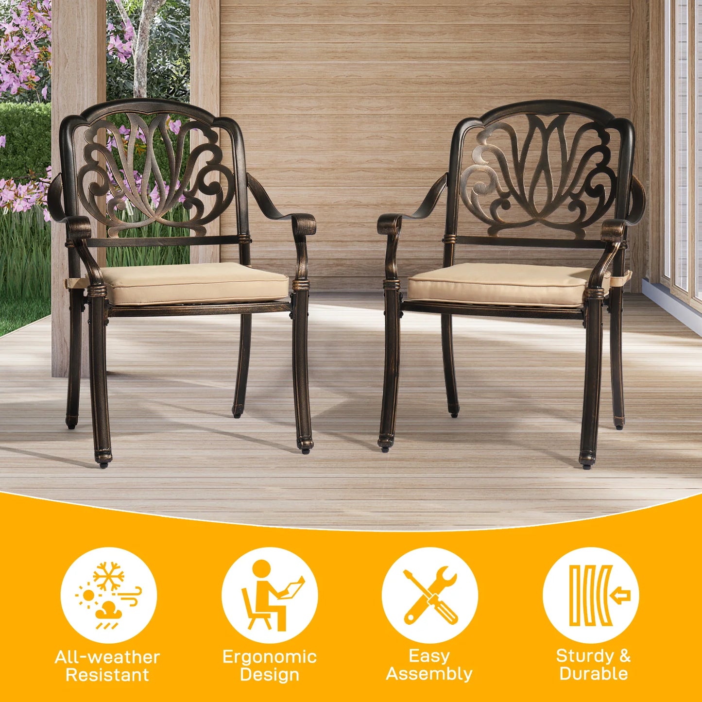 Cast Aluminum Patio Dining Chairs With Cushions Stackable