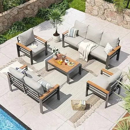 Aluminum Patio Furniture Set 7 Seats Outdoor Sectional with Cushions