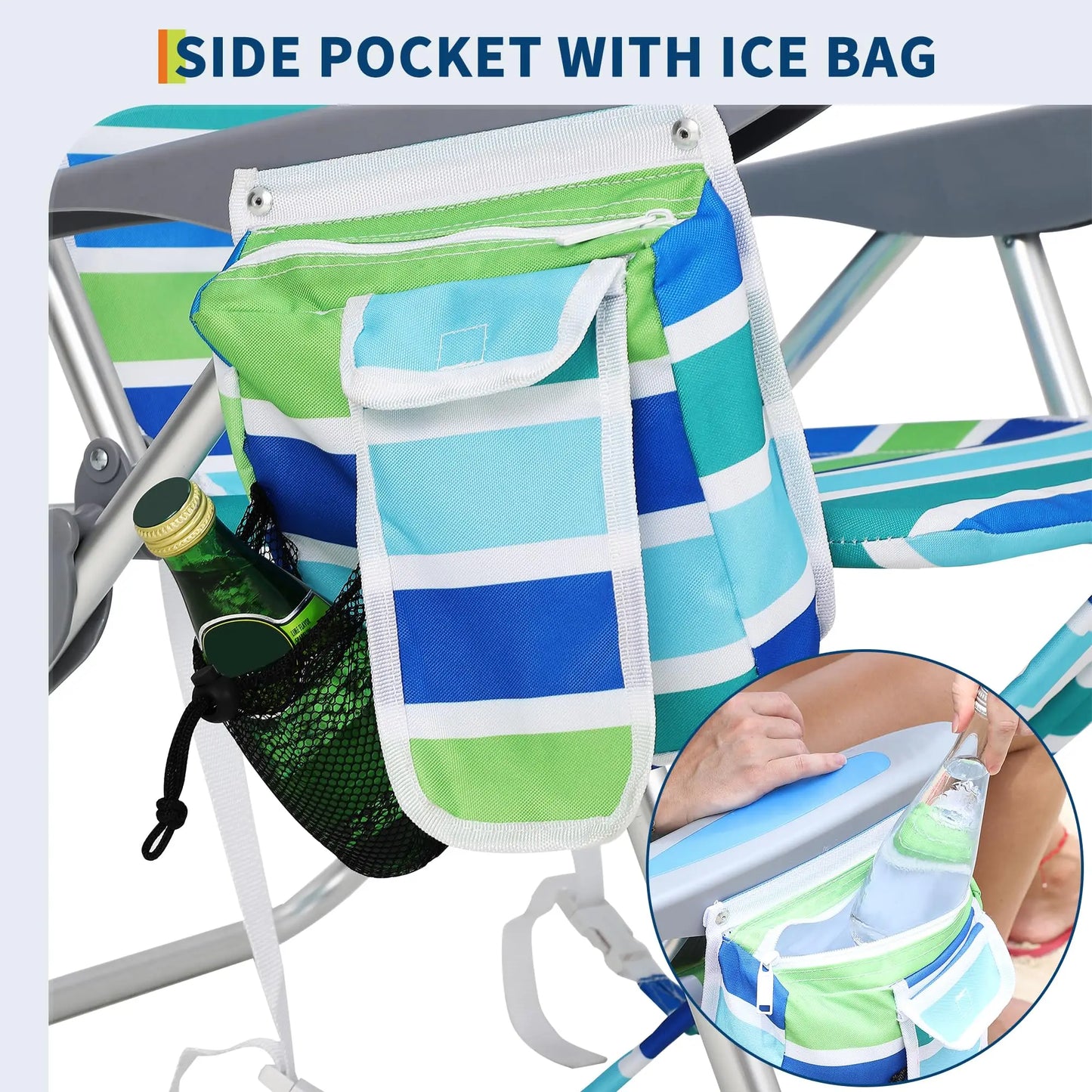 HiMISS Backpack Beach Chair 2 Pack Foldable Camping Lounger With Cooler