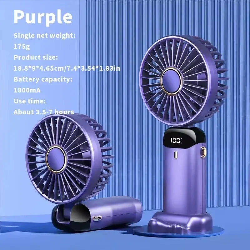 Handheld Foldable USB Rechargeable Fan With LED And 5 Speeds