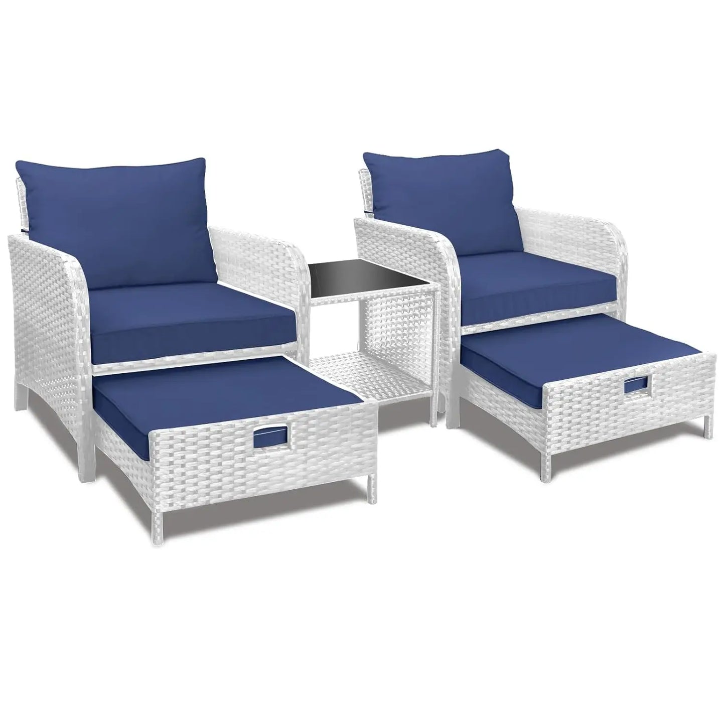 Balcony 5 Piece Patio Conversation Set With Cushioned Rattan Wicker