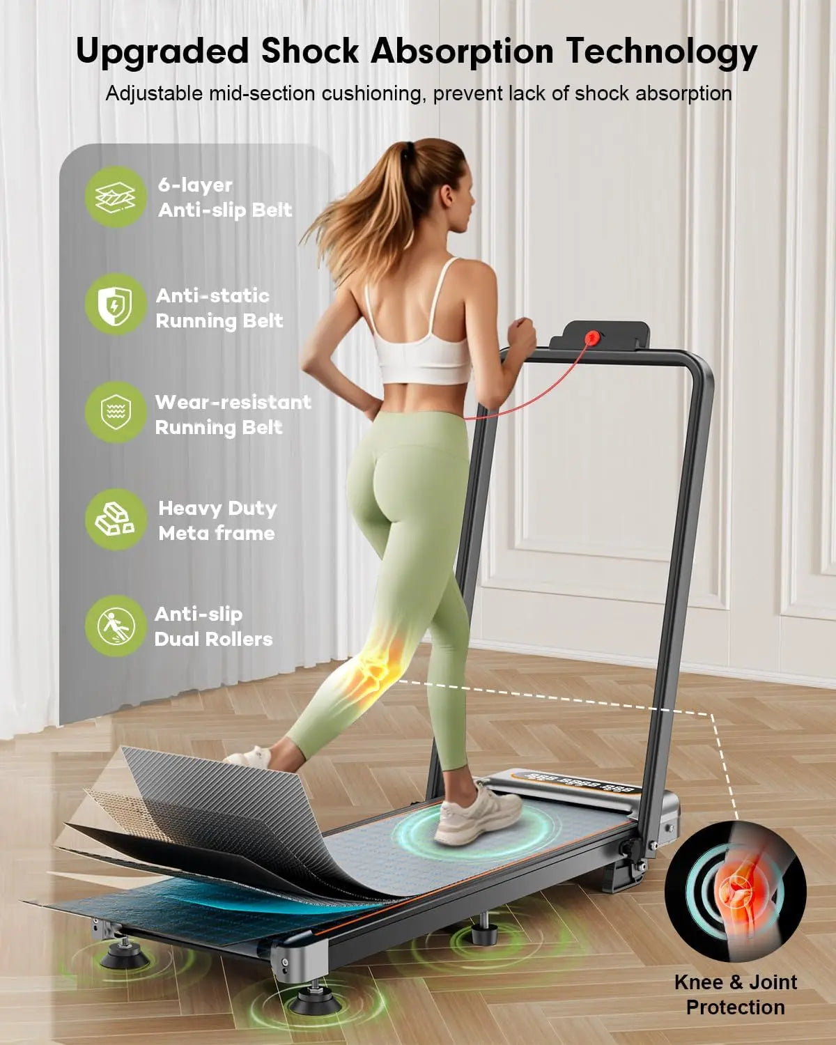 Foldable Treadmill With Incline, 3.5HP, Low Noise Walking Pad