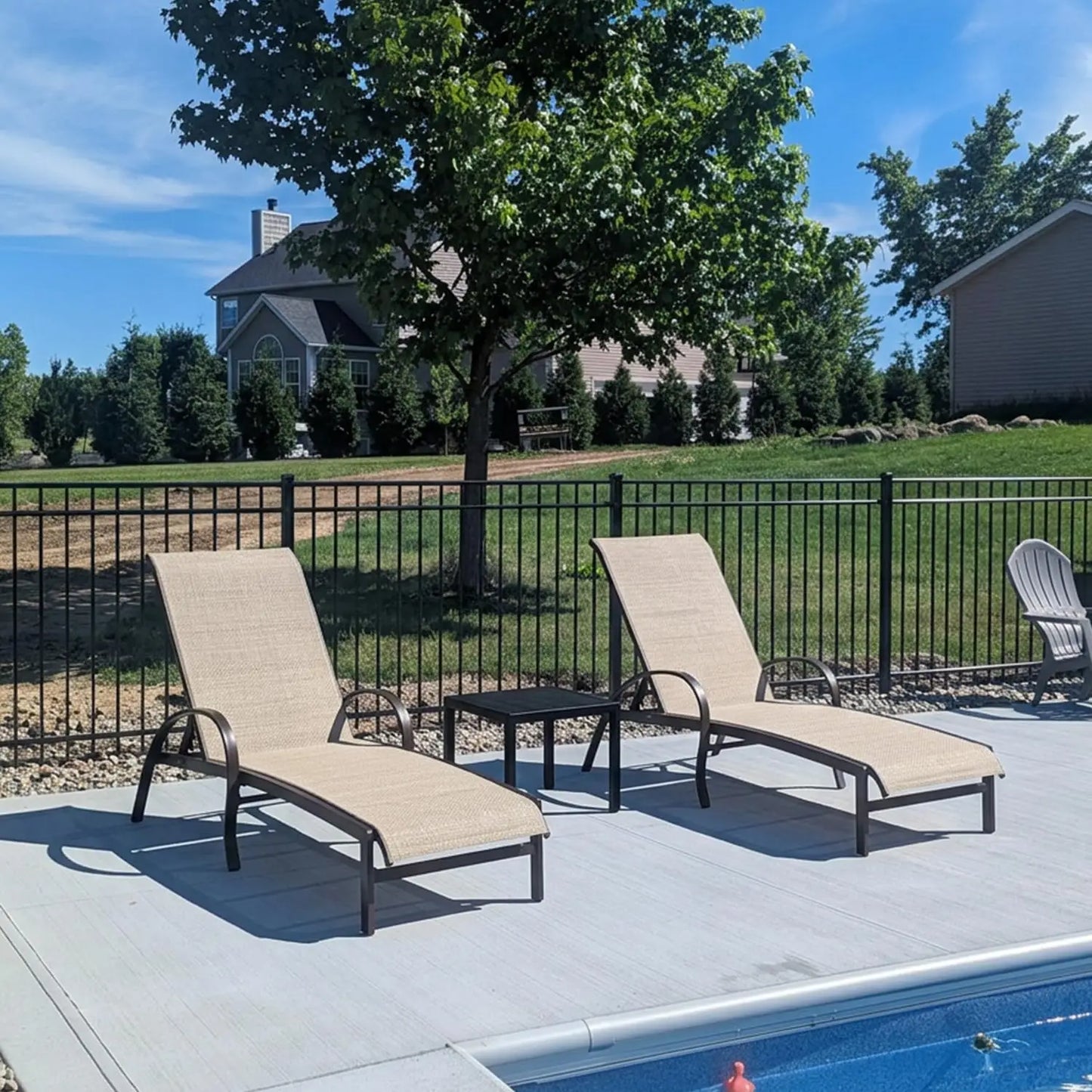 Outdoor Chaise Lounge Set of Three With Adjustable Aluminum Loungers