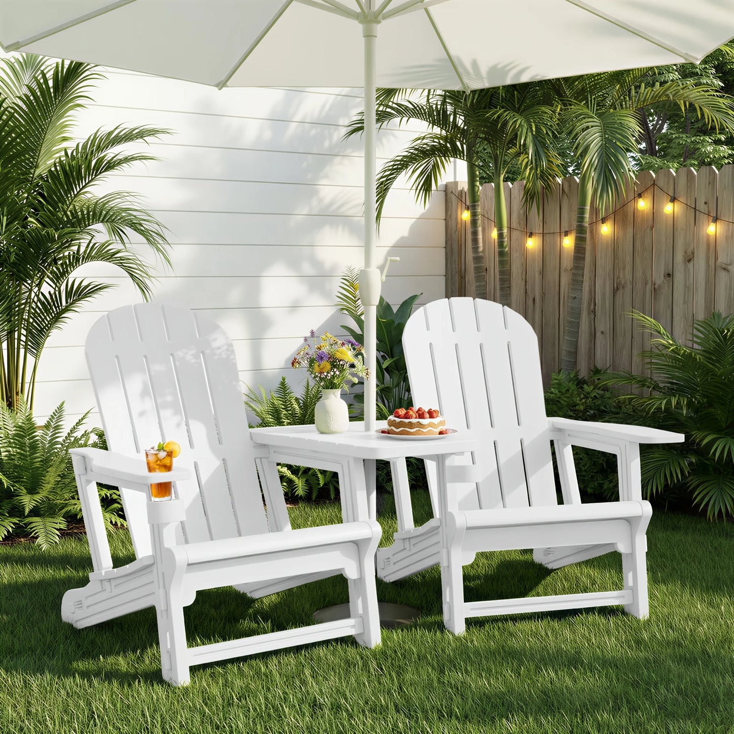 PIYRQ Outdoor All-Weather 2-Person Chair Set With Table And Footrest