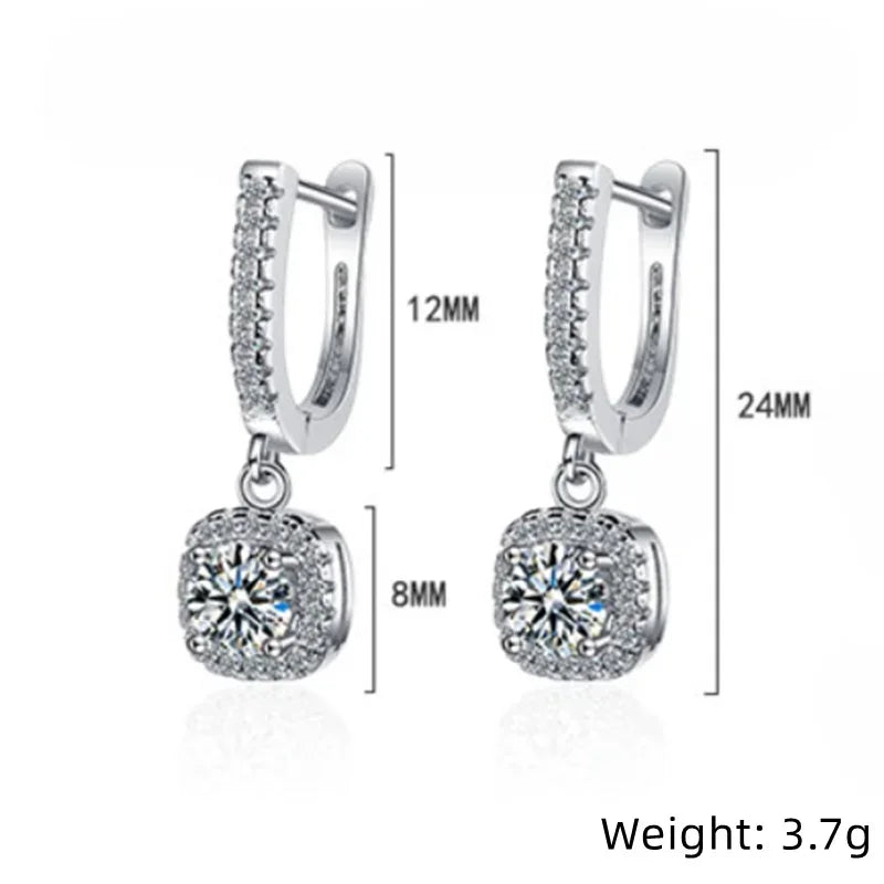 Sterling Silver Zircon Hoop Earrings For Women Fine Jewelry