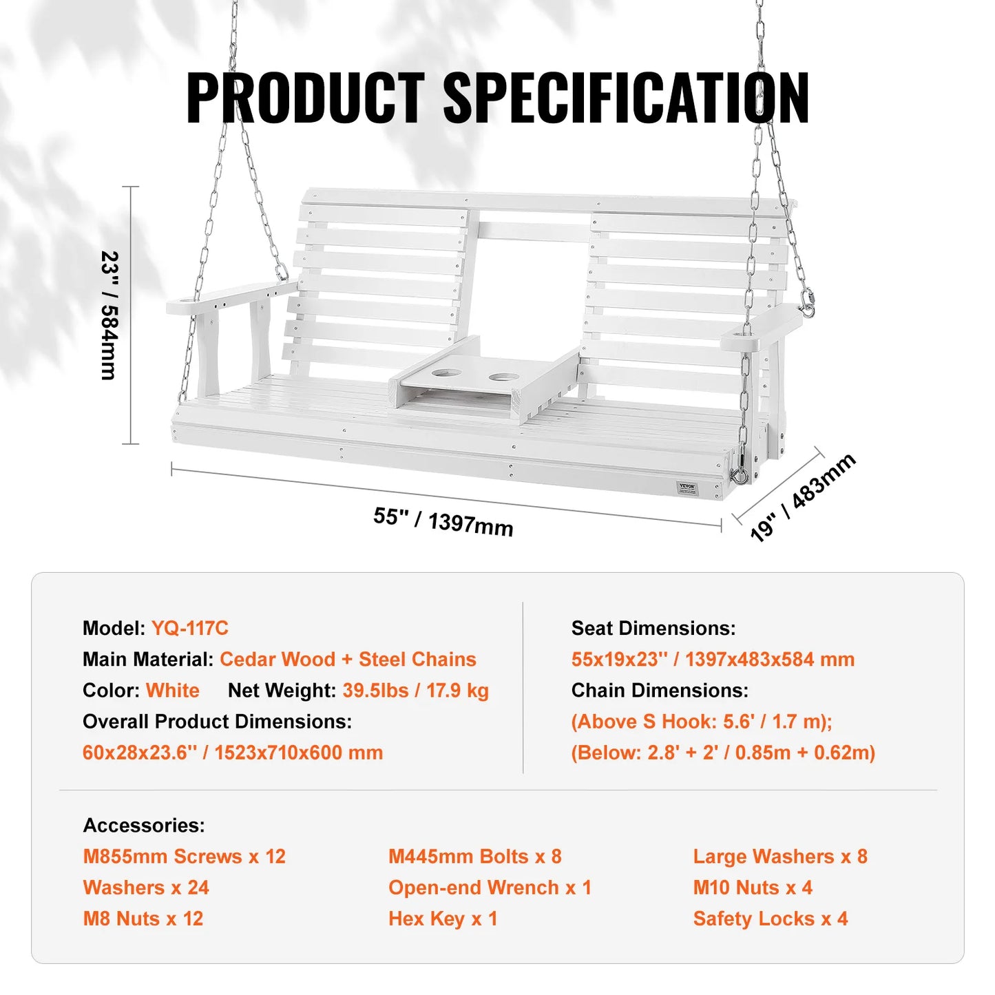 SucceBuy Wooden Porch Swing For Patio Garden Outdoor Bench