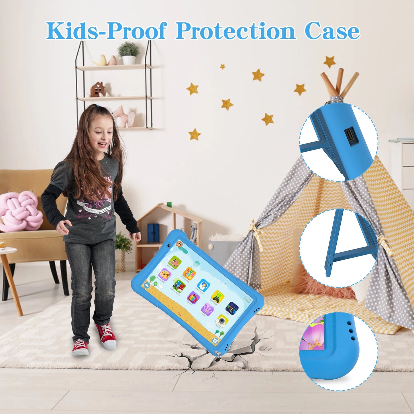 PRITOM Kids Tablet Android 12 Quad Core 4GB RAM 32GB Storage WiFi 6