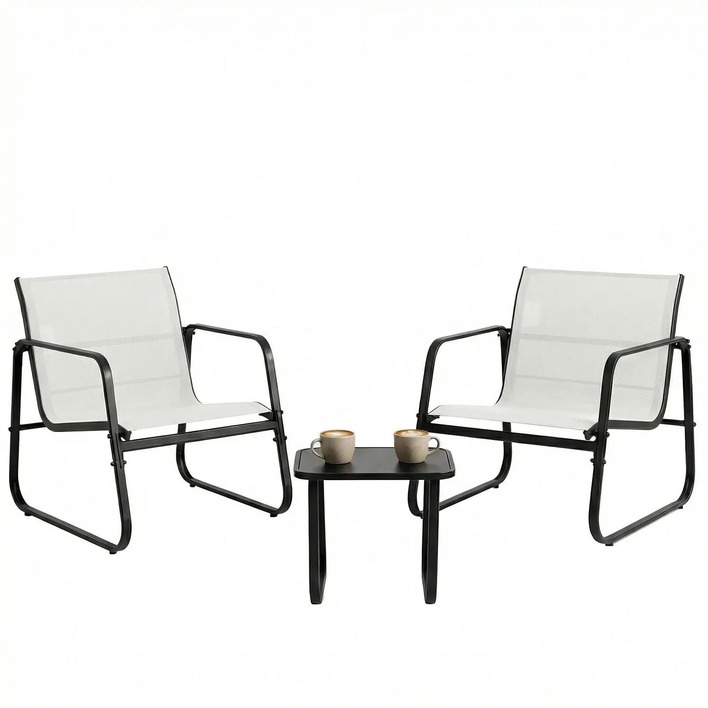 JHK 3 Piece Patio Furniture Set With Table Outdoor Metal Frame Garden