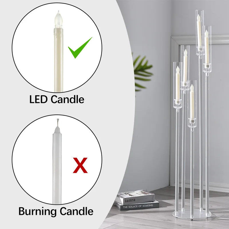 Vincigant 10Pcs Acrylic 5 Arm Floor Candelabra Holder