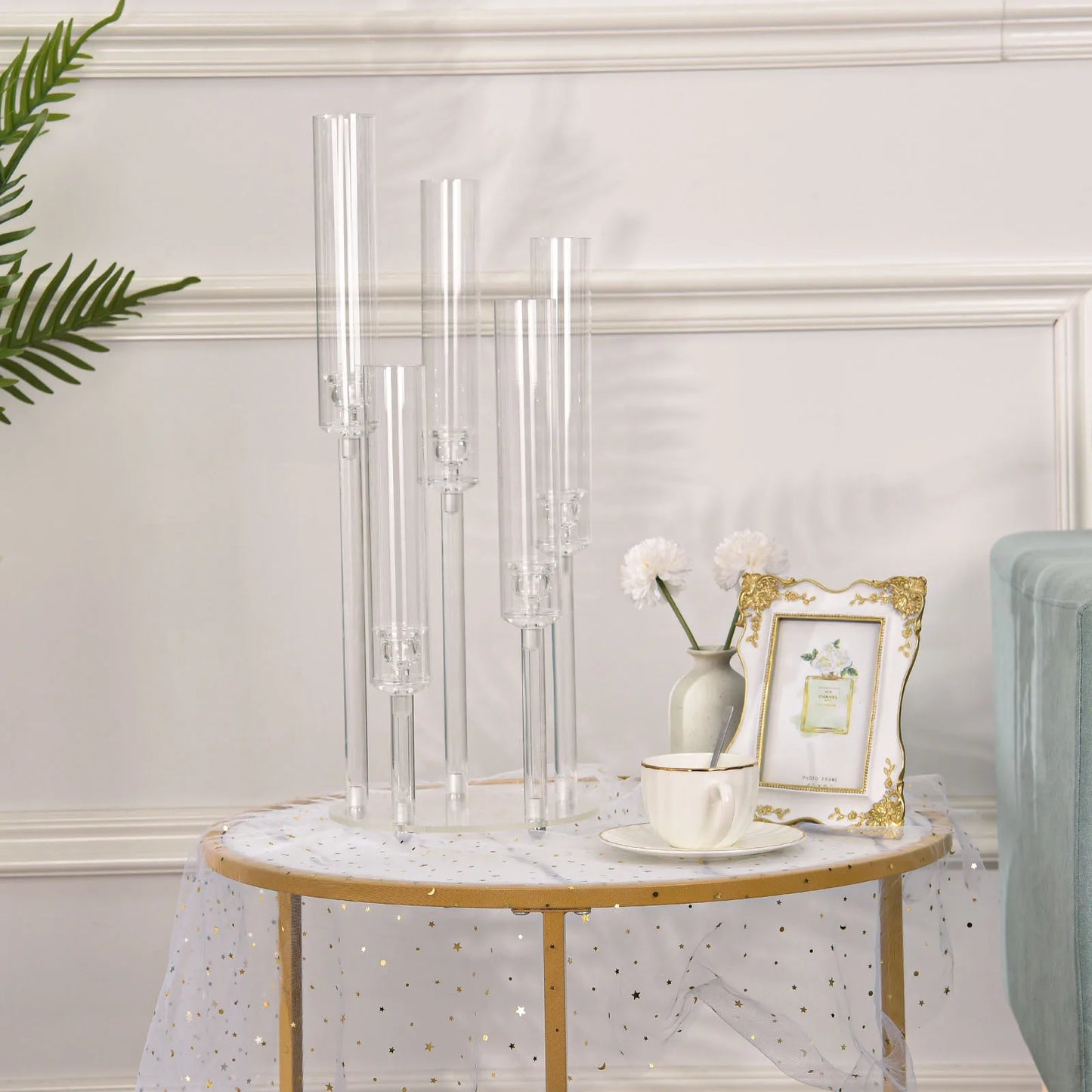 VINCIGANT 10pcs Acrylic Candelabra Centerpiece 5 Arm Candlesticks