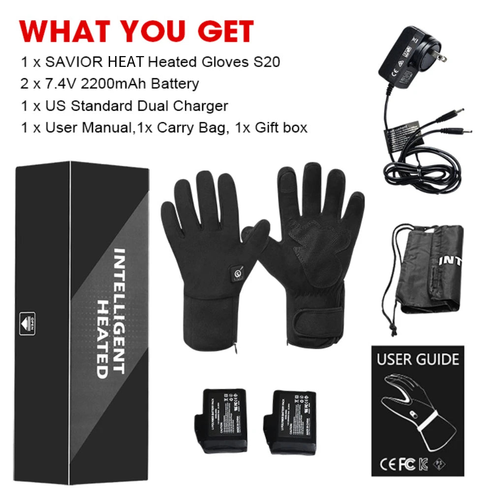 Savior Heat Heated Winter Gloves Unisex Waterproof Touchscreen Battery Powered