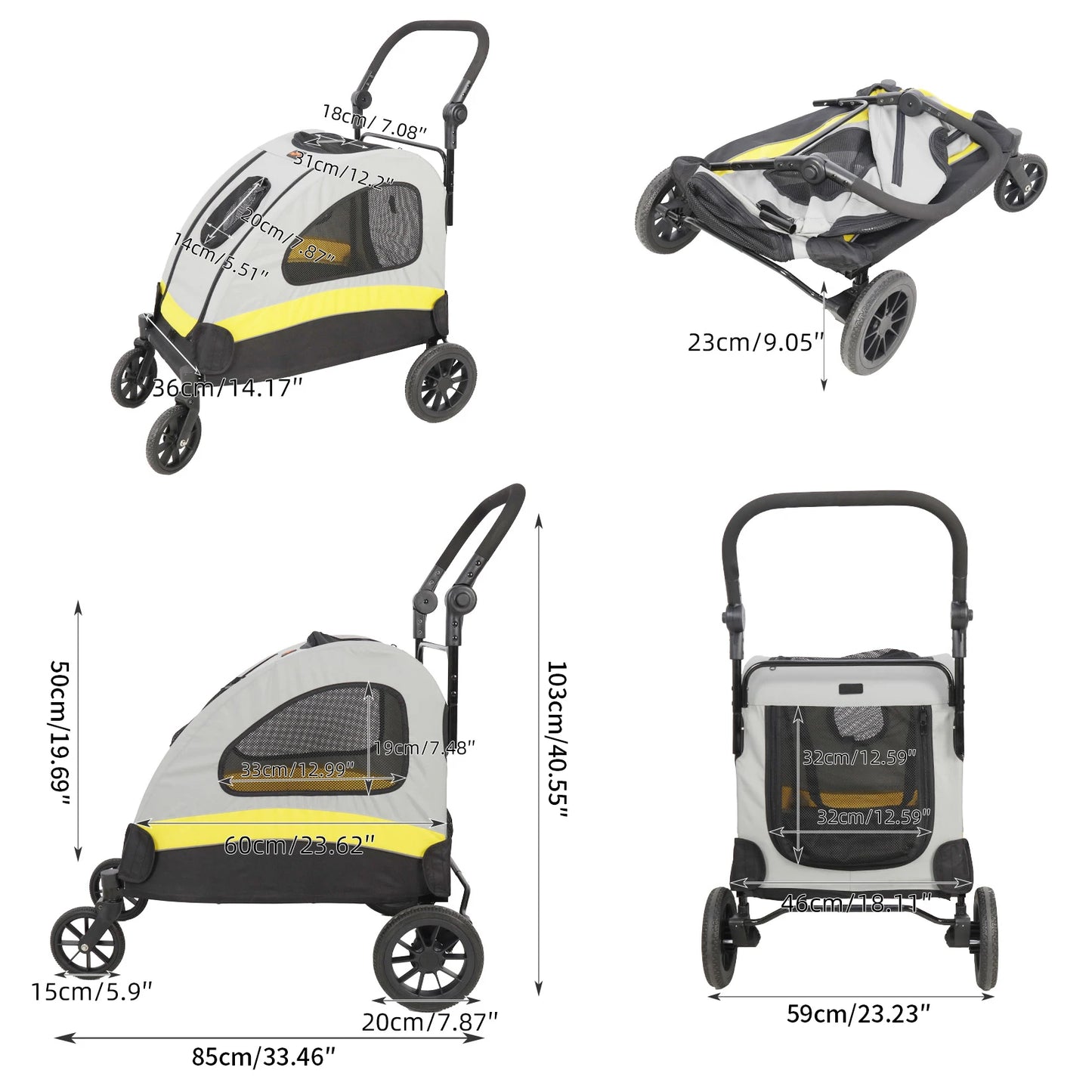 Four Wheel Foldable Pet Dog Stroller With Breathable Design