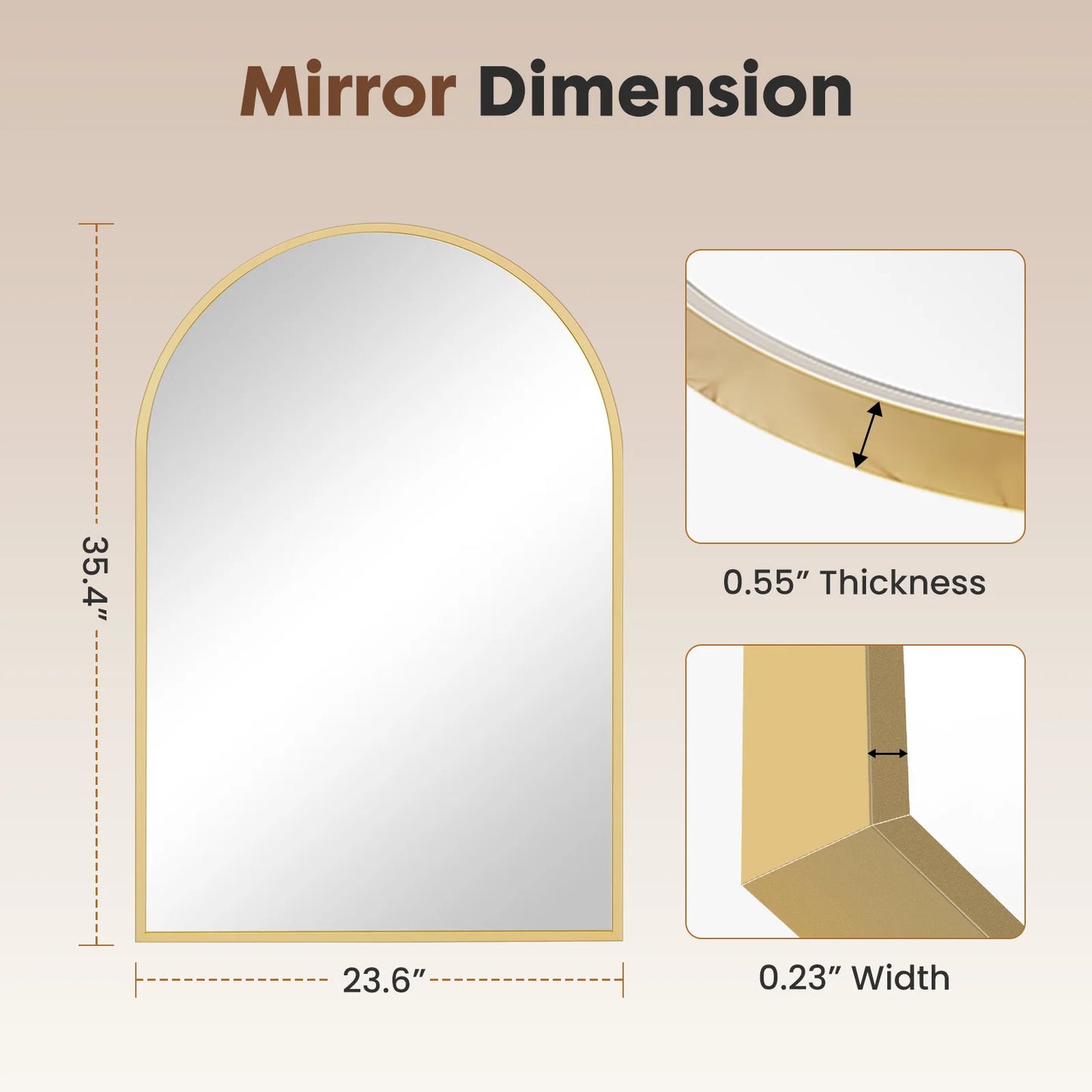 JHK Arched Metal Framed Bathroom Mirror
