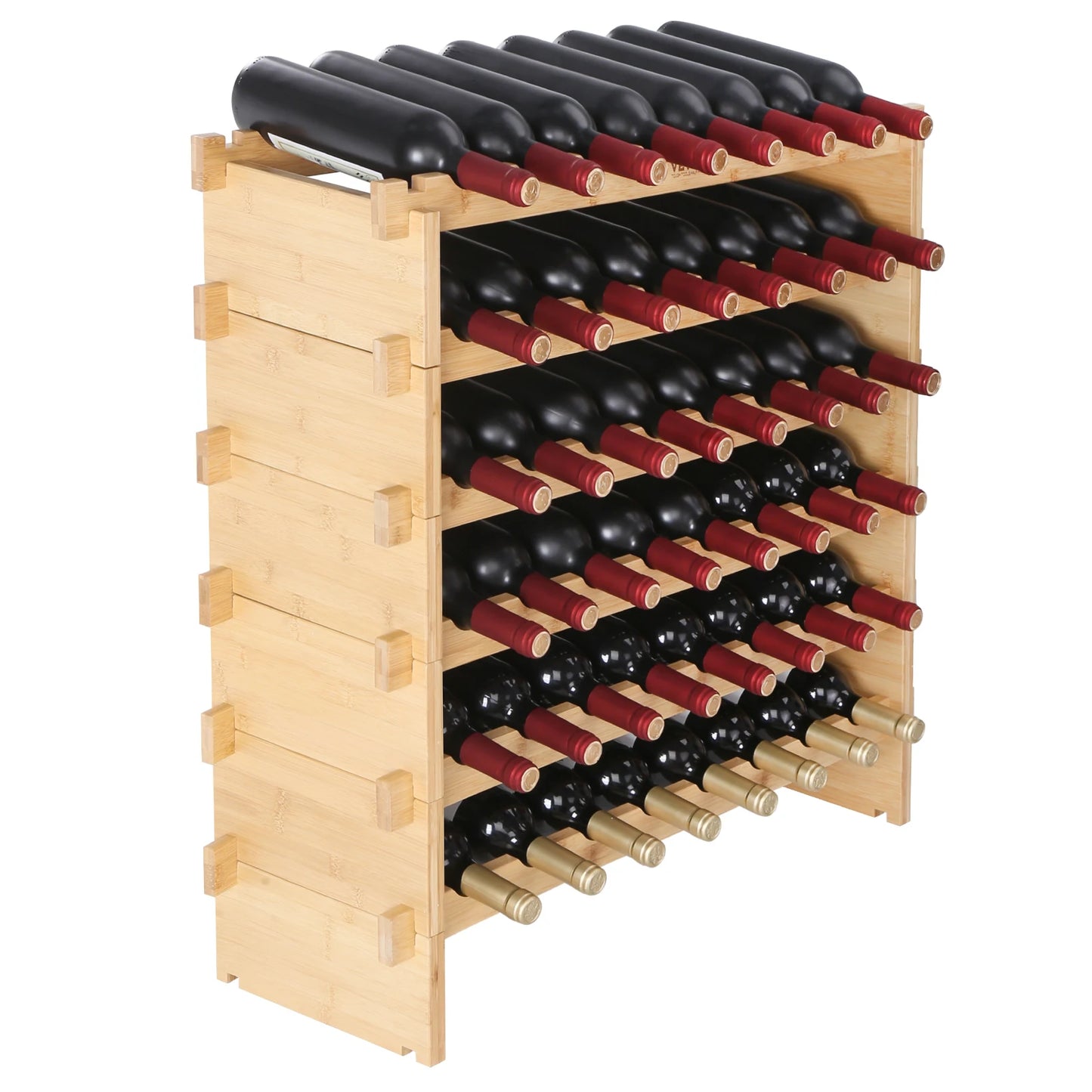 SucceBuy 8-Tier Stackable Bamboo Wine Rack Free Standing Display