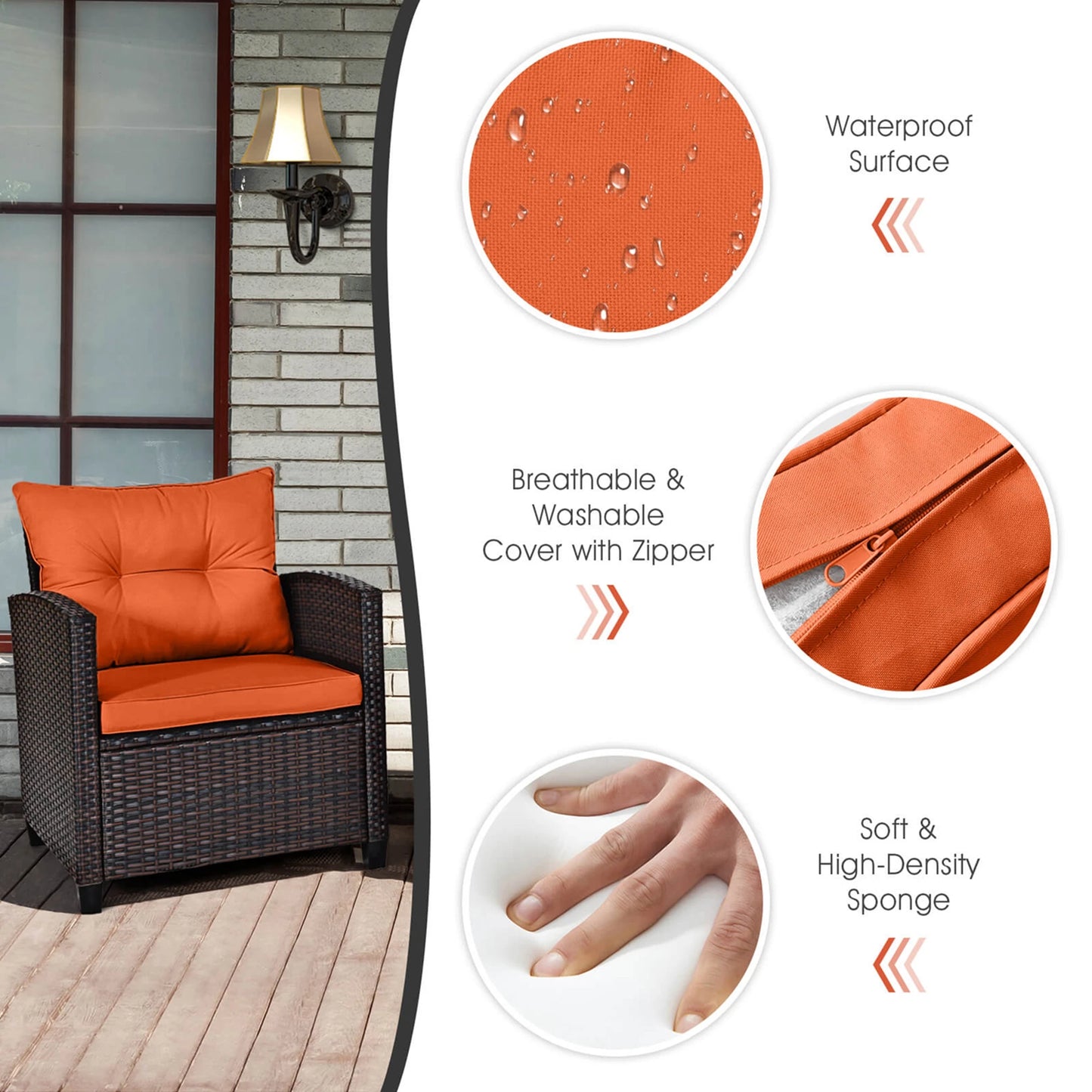 HOMASIS 3 Piece Outdoor Rattan Conversation Set Cushioned Sofa