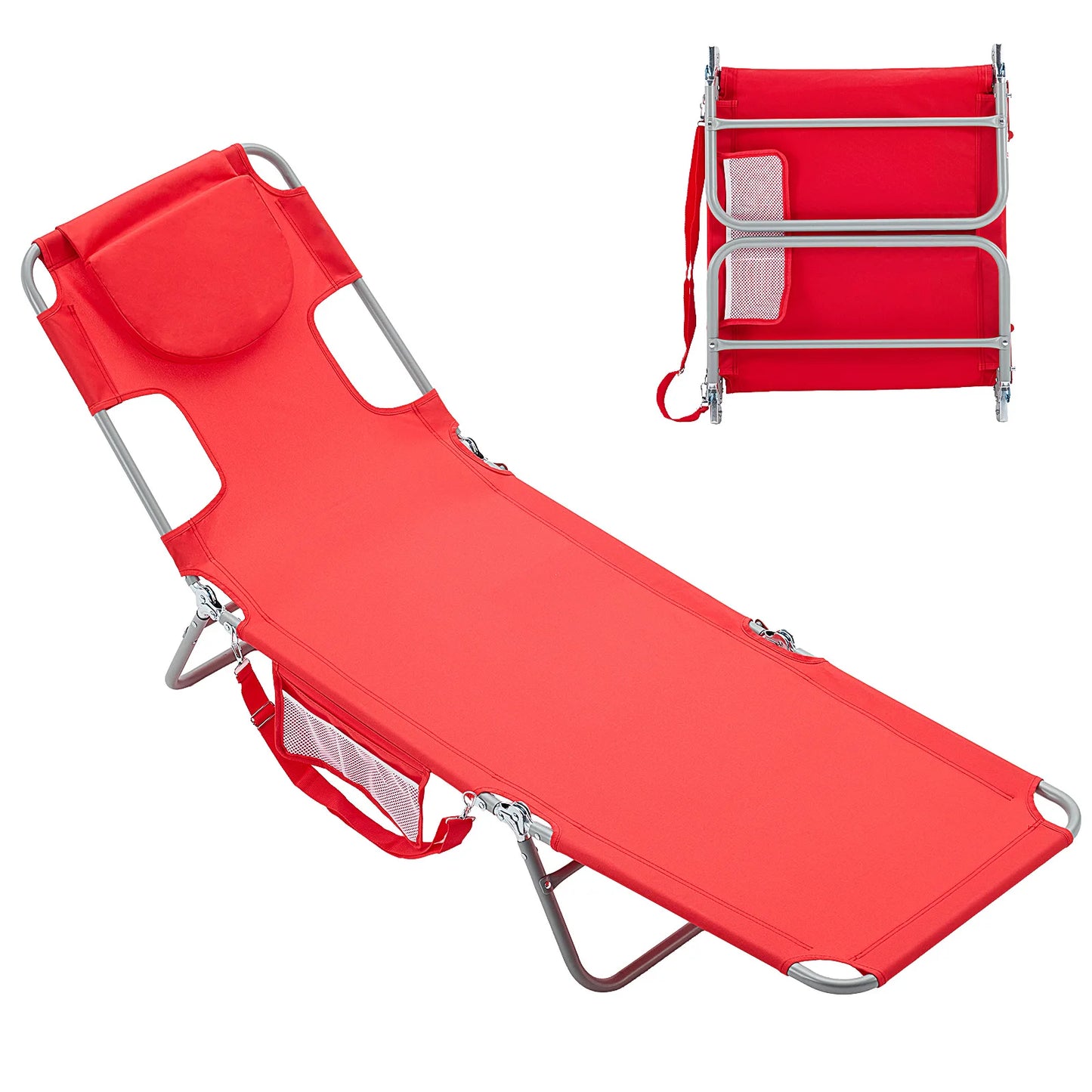 JHK 5 Position Adjustable Reclining Beach Lounge Chair With Face Arm Holes
