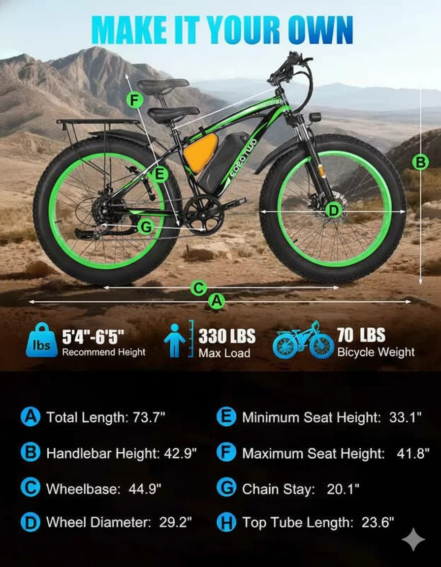 EOEOTWO Fat Tire Electric Bike For Adults 48V Battery 1000W