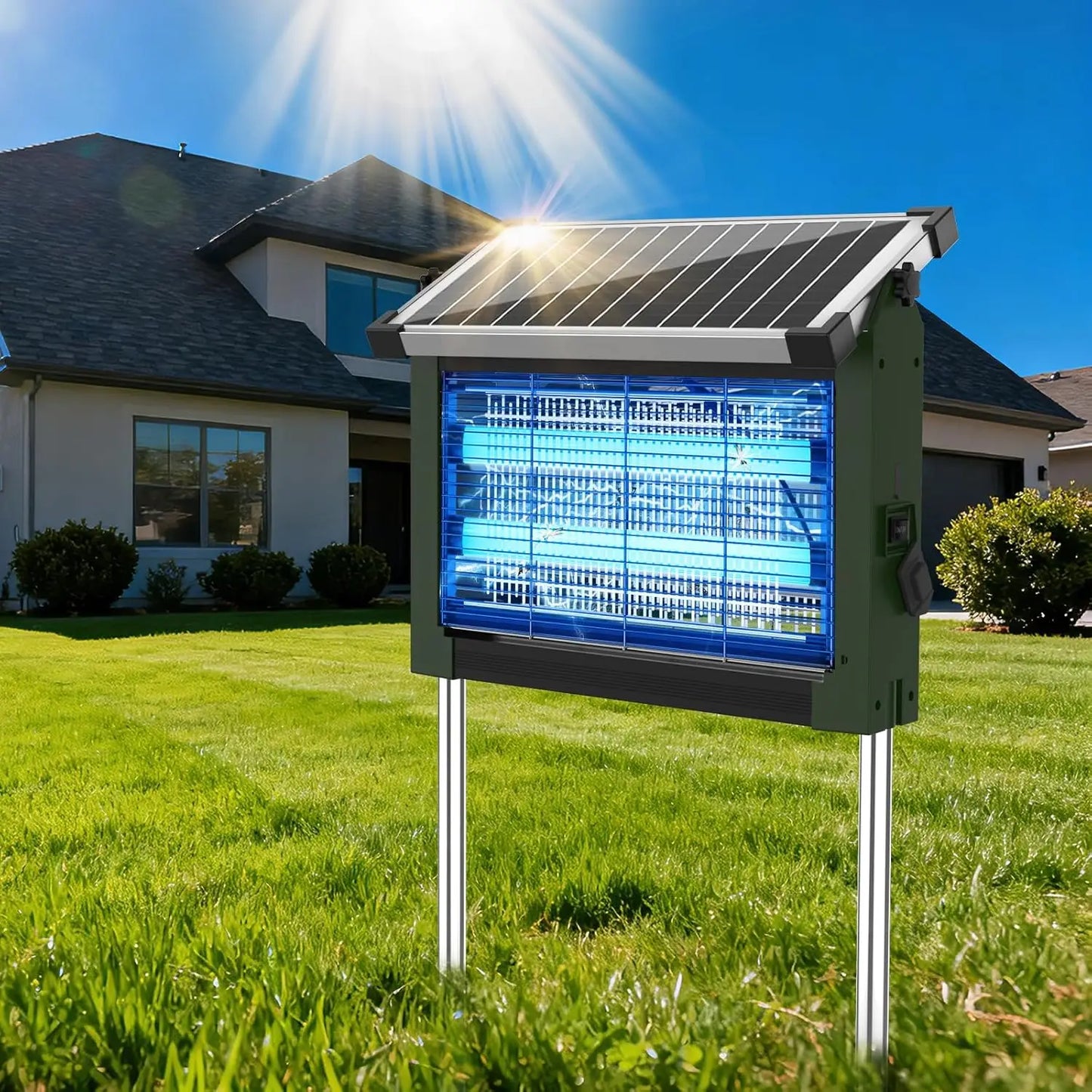 Solar Bug Zapper Outdoor 4500V Mosquito Zapper With Panel Sensor
