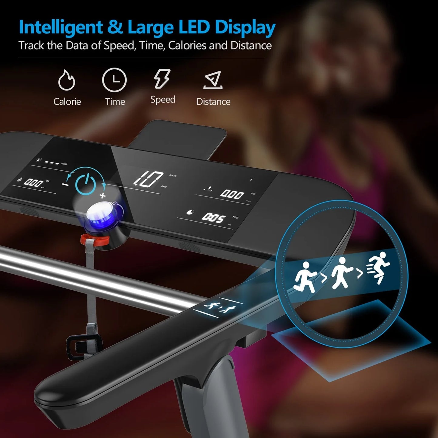 Electric Folding Treadmill Designer Running Machine With Heart Rate Belt