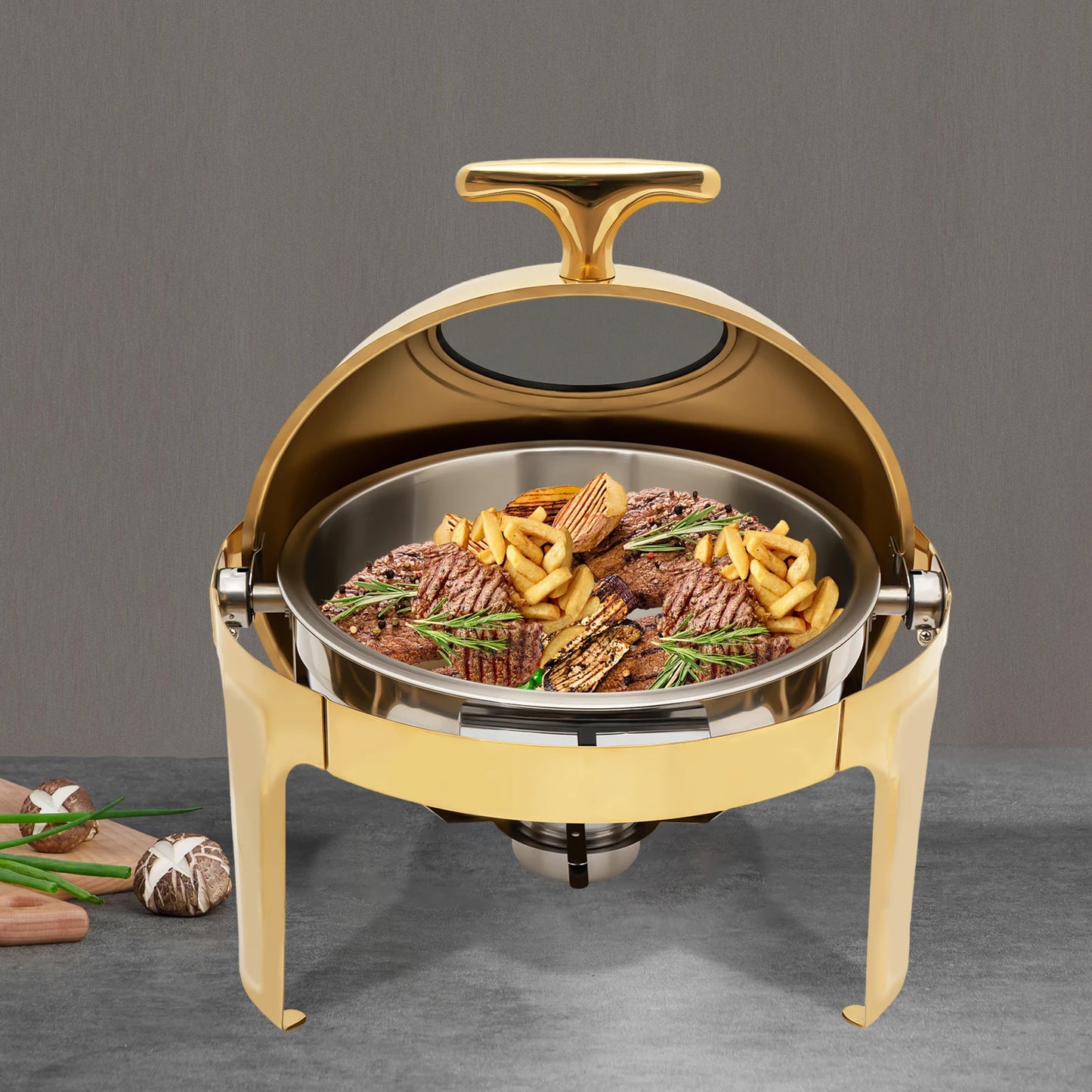 Round Chafing Dish Buffet Set With Roll Top Stainless Warmer