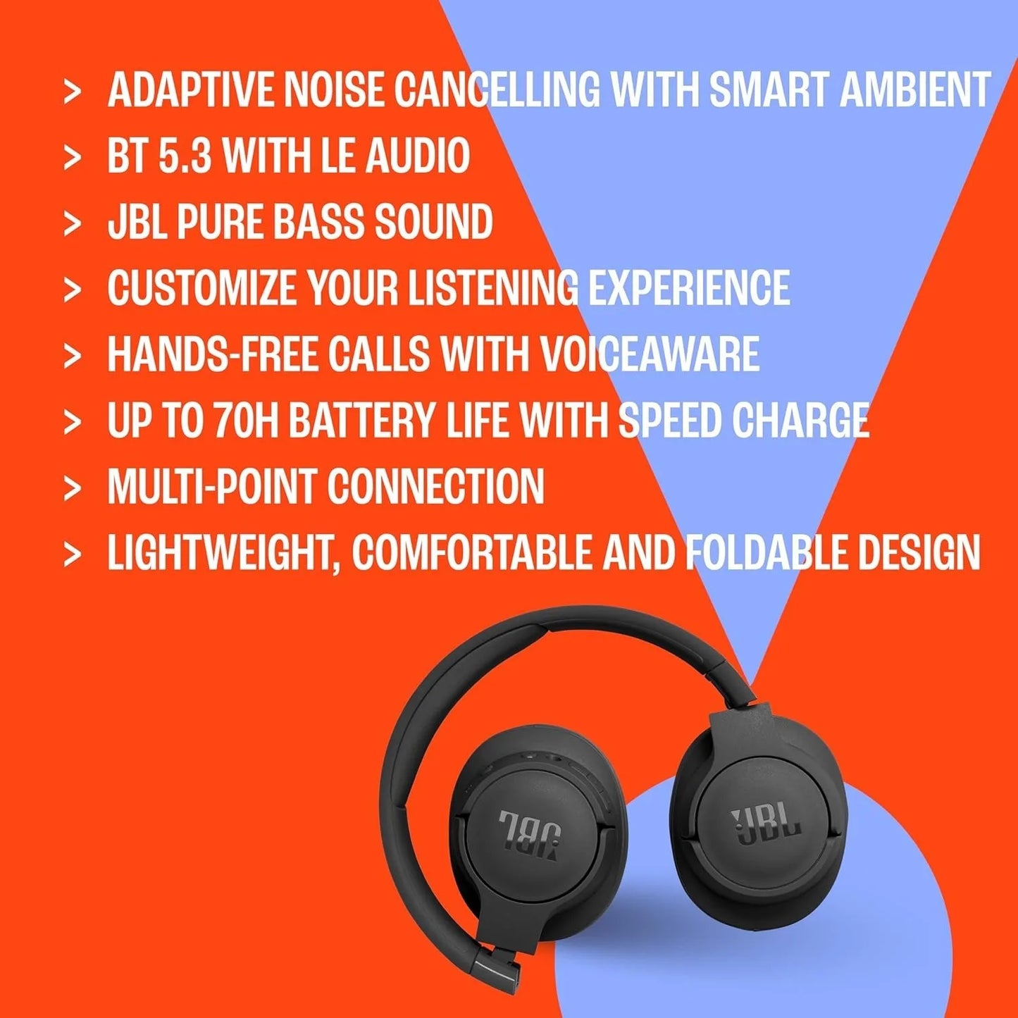 JBL Tune 770NC Wireless Headphones Adaptive Noise Cancelling Smart Ambient