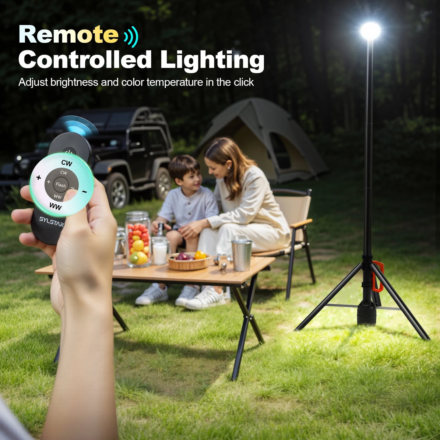 Rechargeable Work Light With Remote Control Telescopic Camping 3CCT