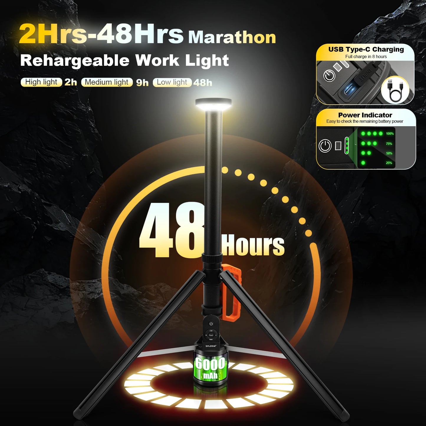 Rechargeable Work Light With Remote Control Telescopic Camping 3CCT