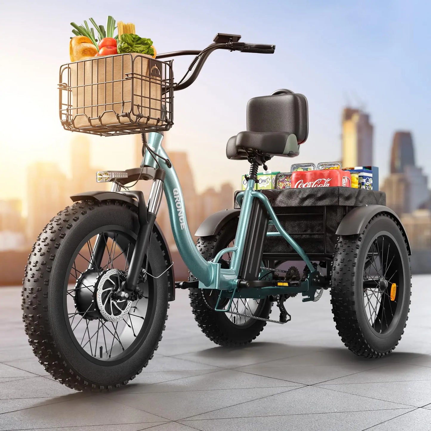 QRONGE 960W Electric Fat Tire Trike For Adults With 36V Battery 50 Miles Range