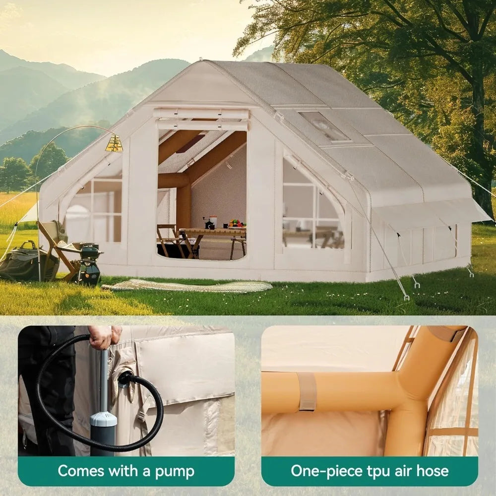 Portable Inflatable Canvas Camping Tent Waterproof With Stove Jack Window